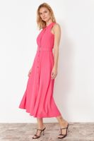 Trendyol Pink Belted Midi Woven Shirt Dress