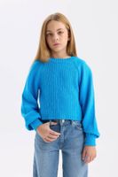 DEFACTO Girl Standard Fit Crew Neck Elastic Sleeve Knitted Sweater