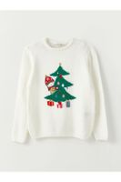 LC Waikiki Girls' Crew Neck Christmas Themed Long Sleeve Knitwear Sweater