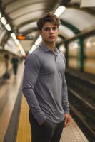 Trendyol Gray Slim/Narrow Cut Long Sleeve Basic Polo Neck T-shirt