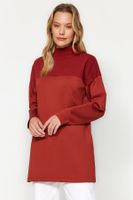 Trendyol Brick Oversize Knitted Color Block Sweatshirt Tunic