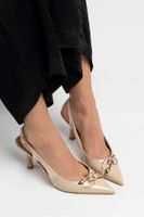 NİŞANTAŞI SHOES Crawley Beige Patent Leather Accessory Detail Women's High Heel Shoes