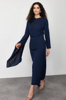 Trendyol Navy Blue Shawl Detailed Evening Dress Unlined