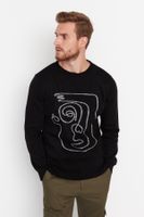 Trendyol Black Men's Slim Fit Crew Neck Face Figure Detail Knitwear Sweater