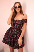 Kesi Włoski Women's floral flared dress with bare shoulders black+red