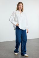 Trendyol White Shoulder and Sleeve Embroidered Lace Detailed Woven Shirt