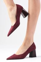 Mio Gusto Fleur Claret Red Suede Block Heel Women's Heeled Shoes