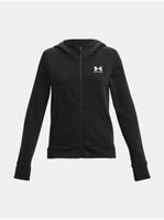 Čierna dievčenská športová mikina na zips s kapucňou Under Armour Rival Fleece LU FZ