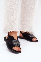 S. BARSKI Sandały Damskie Na Płaskim Obcasie Z Ozdobą S.Barski KV27-001 Czarne