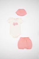 DEFACTO Baby Girl Printed Short Sleeve Snap-On Body Shorts Hat Muslin 3-Piece Set