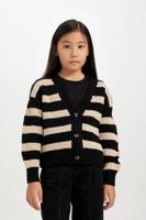 DEFACTO Girl V Neck Striped Buttoned Knitted Cardigan