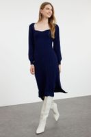 Trendyol Navy Blue Midi Knitwear Sweetheart Neckline Dress