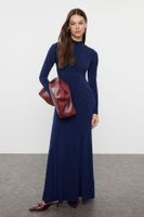 Trendyol Navy Blue Straight Fitted Maxi High Collar Stretchy Knitted Dress