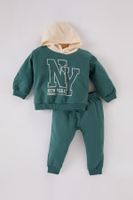 DEFACTO Baby Boy 2-Piece Set Hooded Printed Sweatshirt Elastic Waist Tracksuit Bottoms