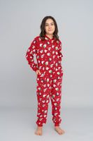 Children's Long Sleeve Jumpsuit for Older Kids, Long Pants - Red Print