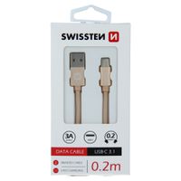 Datový kabel Swissten Textile USB/USB-C, 0,2m, zlatý