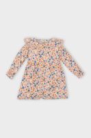 DEFACTO Baby Girl Floral Long Sleeve Ruffle Collar Twill Dress