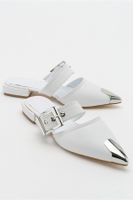 LuviShoes Jenni White Buckle Women's Slippers