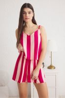 Trendyol Pink Striped Rope Strap Viscose Woven Pajama Set