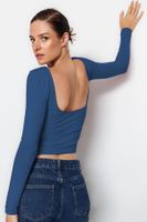 Trendyol Indigo Cotton Backless Fitted/Fits Body Stretch Knitted Blouse