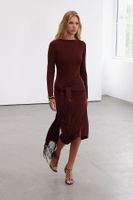 Trendyol Limited Edition Brown Tassel Detailed Buzzy Stretch Midi Knitted Dress