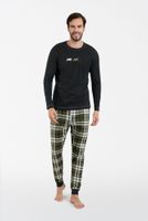 Men's pajamas Seward long sleeves, long pants - dark melange/print