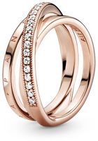 Pandora Pozlátený prepletený prsteň so zirkónmi Pavé Rose 189057C01 58 mm
