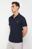 Trendyol Navy Blue Regular Cut Embroidered Textured Polo Neck T-Shirt