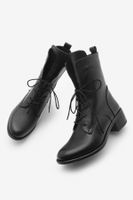 Marjin Women's Genuine Leather Boots Lace Up Zippered Classic Daily Boots Mek black