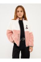 LC Waikiki Girls High Neck Mickey Mouse Embroidered Plush Zipper Sweatshirt