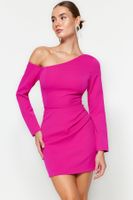 Trendyol Fuchsia Fitted Draped Woven Short Elegant Evening Dress