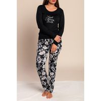 Langer Pyjama Mit Print, Schwarz