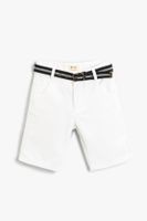 Koton Slim Belt Shorts With Pocket Elastic Waist Detail Above Knee Cotton.