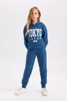 DEFACTO Girl Printed Crew Neck Thick Sweatshirt Elastic Waist Jogger Tracksuit Bottoms 2-Piece Set