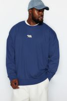 Trendyol Navy Blue Plus Size Oversize/Wide Cut Fleece Inside/Warm Sweatshirt