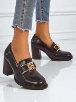 Resti Loafers damskie Persephone Nero na słupku skóra ekologiczna złota klamra