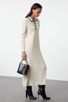 Trendyol Stone Collar Piping Polo Neck Knit Dress