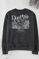 Trendyol Anthracite Oversize/Wide Cut Printed Embroidered Inside Polar Fleece Sweatshirt