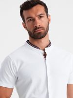 Ombre Men's knitted shirt with short sleeves and collared collar - white