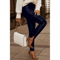 Elegante Kunstleder-Leggings Mit Spitze Margaretta, Dunkelblau