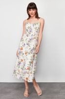 Trendyol Ecru Floral Patterned Midi Woven Dress