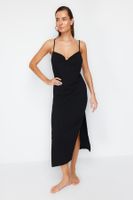 Trendyol Black Maxi Woven Backless Linen Blend Beach Dress