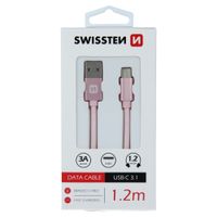 Datový kabel Swissten Textile USB/USB-C, 1,2m, růžovo/zlatý