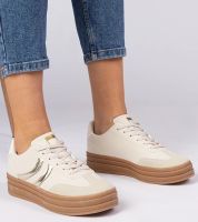 marka niezdefiniowana Beżowe sneakersy trampki damskie z złotym dodatkiem Melly