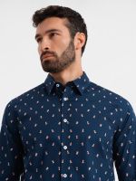 Ombre Men's cotton patterned SLIM FIT shirt - ink