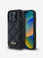 Guess PU Leather Quilted Zadní Kryt pro iPhone 16 Pro Black Etui za telefon ljubičasta