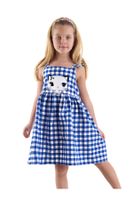 Denokids Navy Blue Star Cat Girl's Plaid Summer Strap Dress