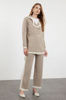 Trendyol Mink Color Block Jacket-Pants Knitwear Top-Bottom Set