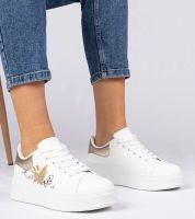 marka niezdefiniowana Biało-złote sneakersy trampki sportowe damskie z nadrukiem Zelinda