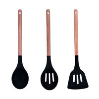 Set tří kusů kuchyňského náčiní Masterpro / servírovací lžíce / obracečka / lžíce s otvory na cezení / nylon, bukové dřevo